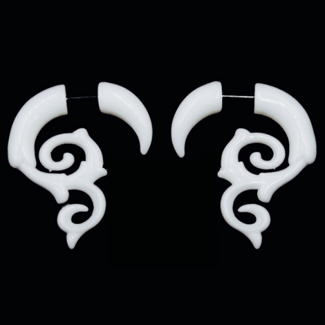Fake Tribal Twisted Vine Taper Pairs In White Acrylic