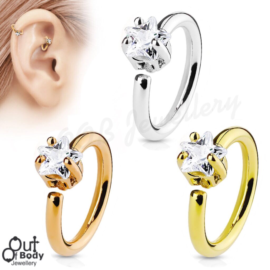 Ear Cartilage Bendable Hoop Ring With Prong Set Star CZ