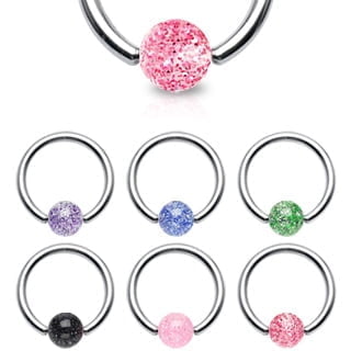 316L Steel Captive Bead Ring With Ultra Glitter Acrylic Ball