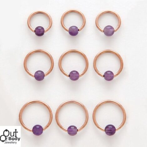 316L Steel Captive Bead Hoop 14KT Rose Gold Plate W/ Stone Ball