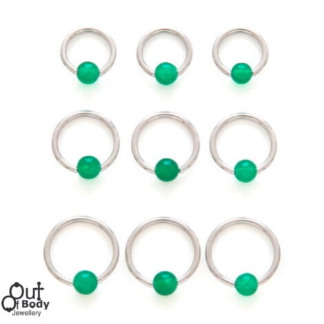 316L Steel Captive Bead Hoop W/ Jade Aventurine Stone Ball