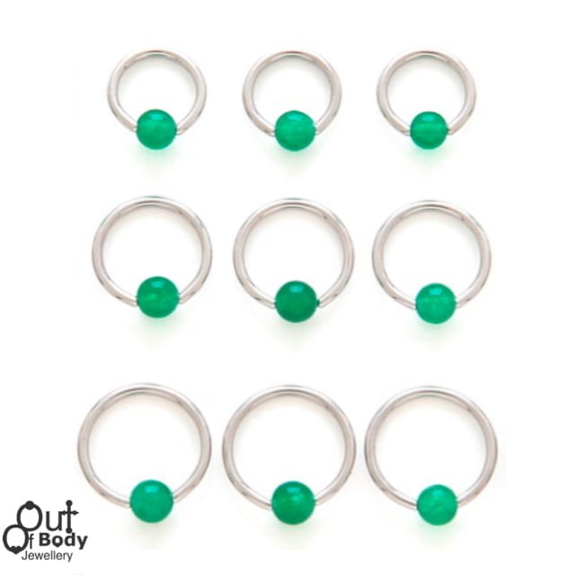 316L Steel Captive Bead Hoop W/ Jade Aventurine Stone Ball