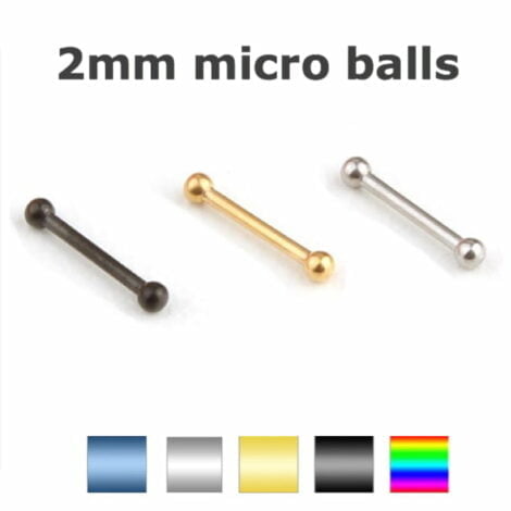 Cartilage/ Tragus Barbell Titanium Colours W/ Micro 2mm Balls