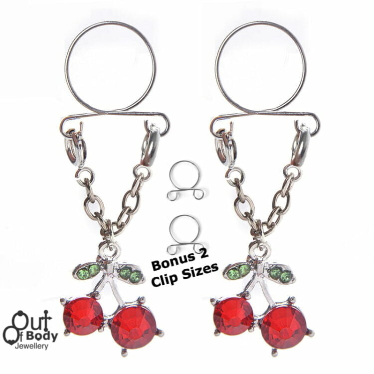 No Pierce Pairs Adjustable Nipple Clips with Red Cherry