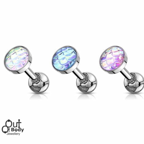 Cartilage Helix Barbell with Colourful Mermaid Scale Earring Top