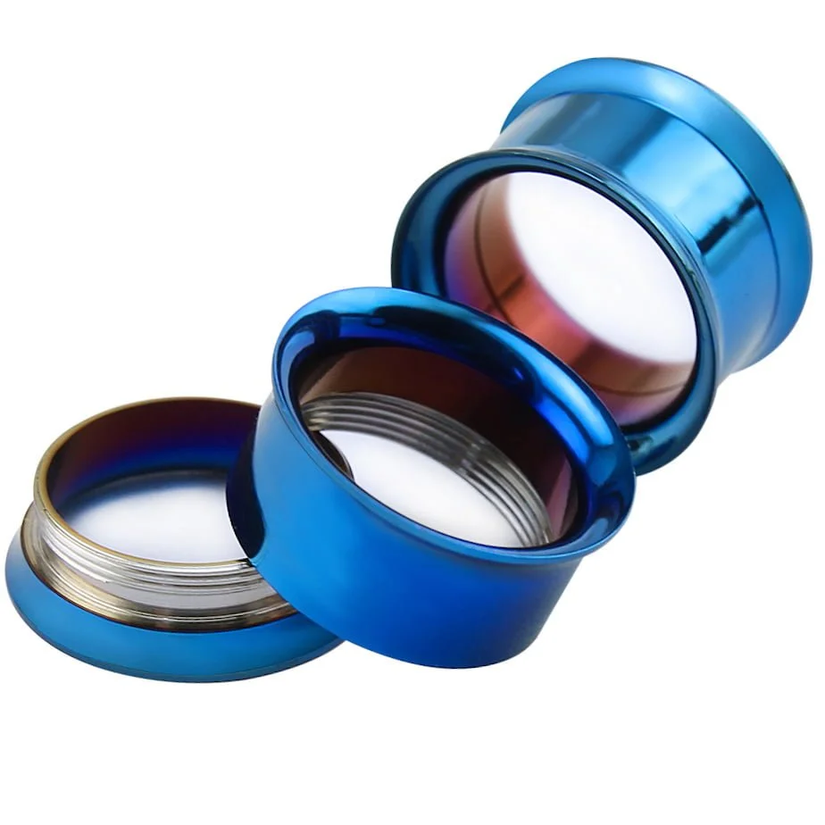 316L Steel Double Flare Threaded Tunnel In Vacuum Plated Blue