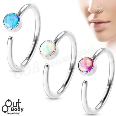 Hoop Nose Ring Opal Set 316L Surgical Steel