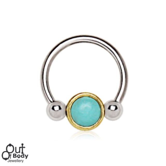 Cartilage Ear/ Septum Horseshoe With Turquoise Snap-In Bead
