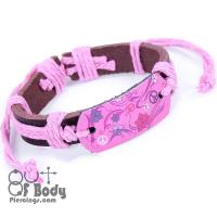 Pink Flower Leather Wristband