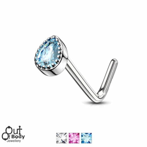 CZ Glitter Tear Drop Gem L-Bend Nose Ring
