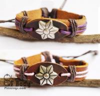 Leather Wristband With Flower Charm