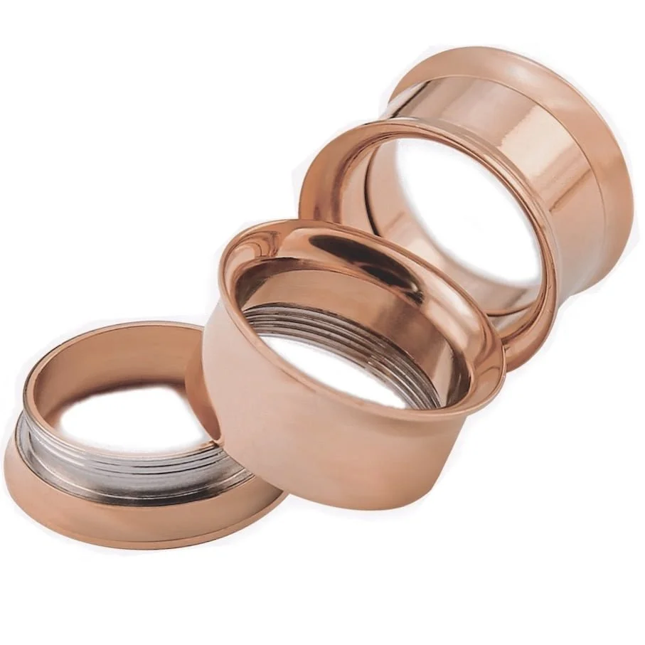 316L Steel Double Flare Threaded Tunnel In Vacuum Plated Coffee