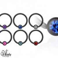 316L Steel Captive Bead Ring W/ IP Black Titanium Press Fit Gem