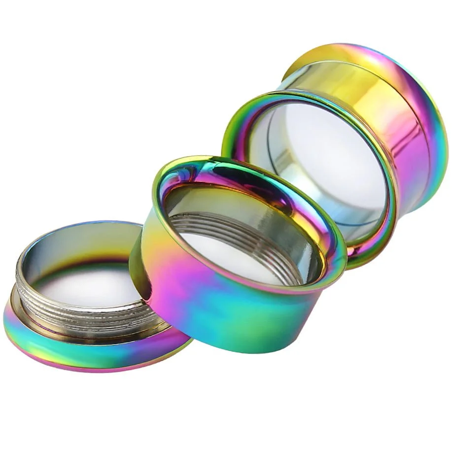 316L Steel Double Flare Threaded Tunnel In Vacuum Plated Rainbow