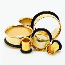 316L Steel Single Flare Gold Tunnel With O-Ring