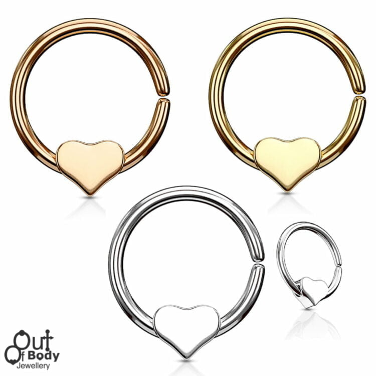 Septum Cartilage/Ear Ring W/ Removeable Steel Heart Bead