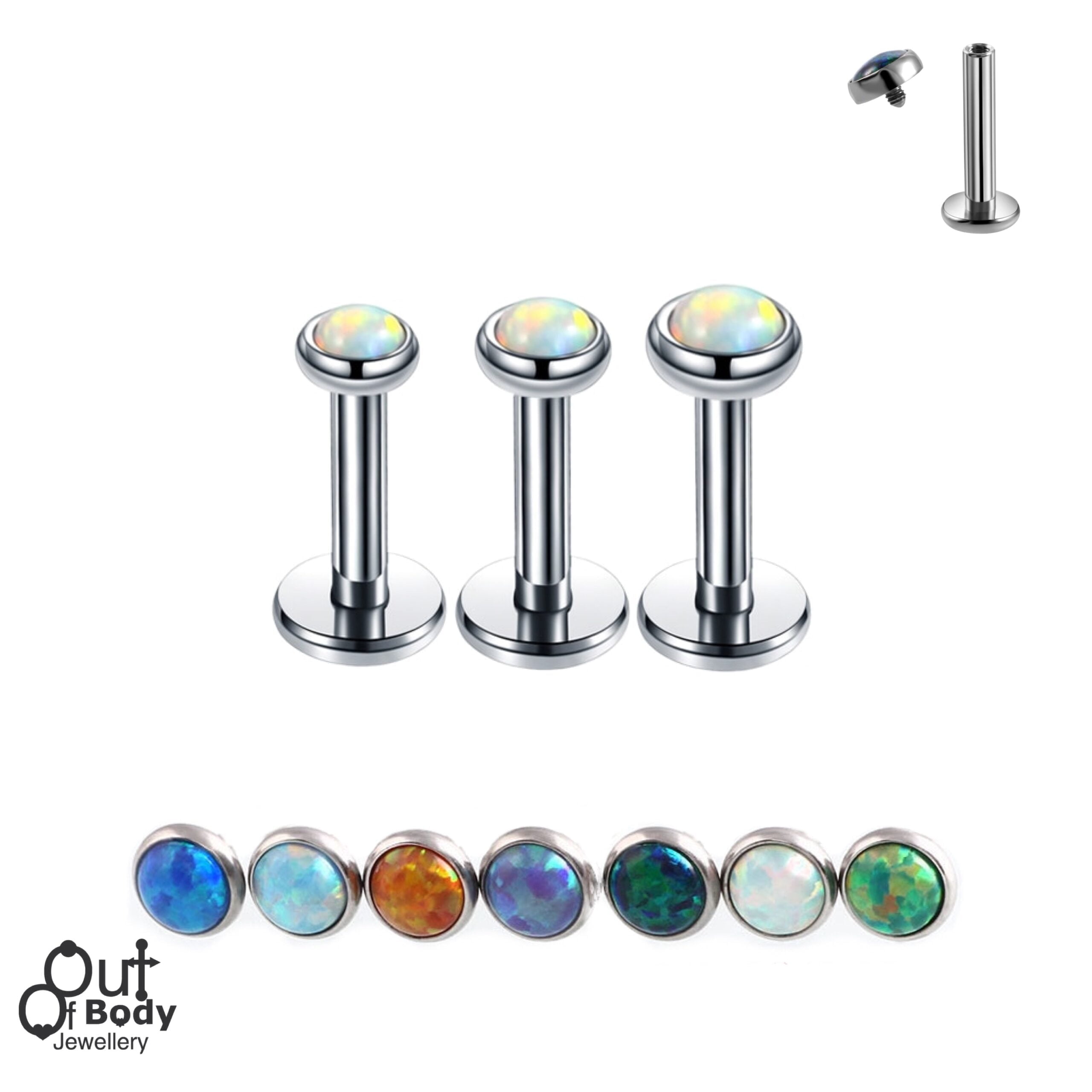 16G Opal Disc Top Internally Threaded Labret Monroe