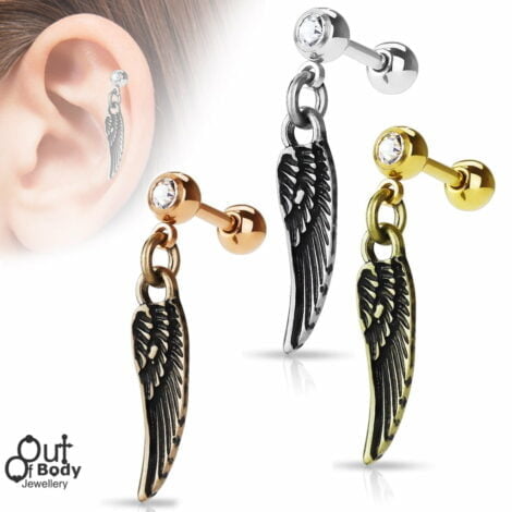 Cartilage/ Helix Barbell w/ Dangle Angel Wing Earring