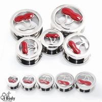 316L Surgical Steel Red Cherry Cut Out Threaded Tunnel