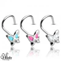 .925 Sterling Silver 20G Coloured Winged Butterfly Nose Screw