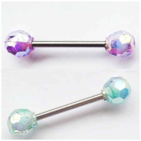Acrylic Aqua or Violet Faceted Balls w/ 316L Steel Tongue Bar