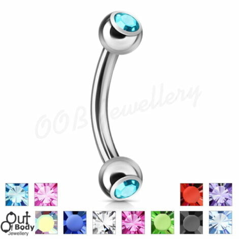 316L Steel Curved Barbell Rook Eyebrow w/ Double Gem Balls