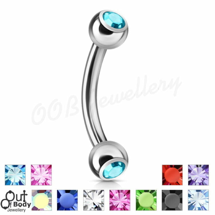 316L Steel Curved Barbell Rook Eyebrow w/ Double Gem Balls