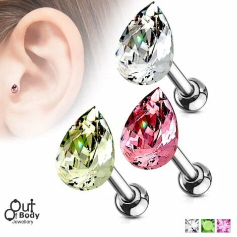 Cartilage/ Tragus Barbell with Small CZ Teardrop Earring