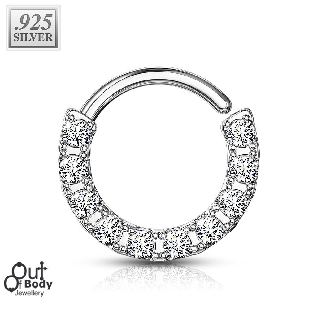 Cartilage Ear/ Septum .925 Sterling Silver Bendable CZ Hoop Ring