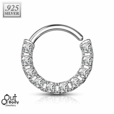 Cartilage Ear/ Septum .925 Sterling Silver Bendable CZ Hoop Ring