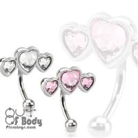 16G Curved Barbell Rook Eyebrow W/ CZ Triple Heart Top