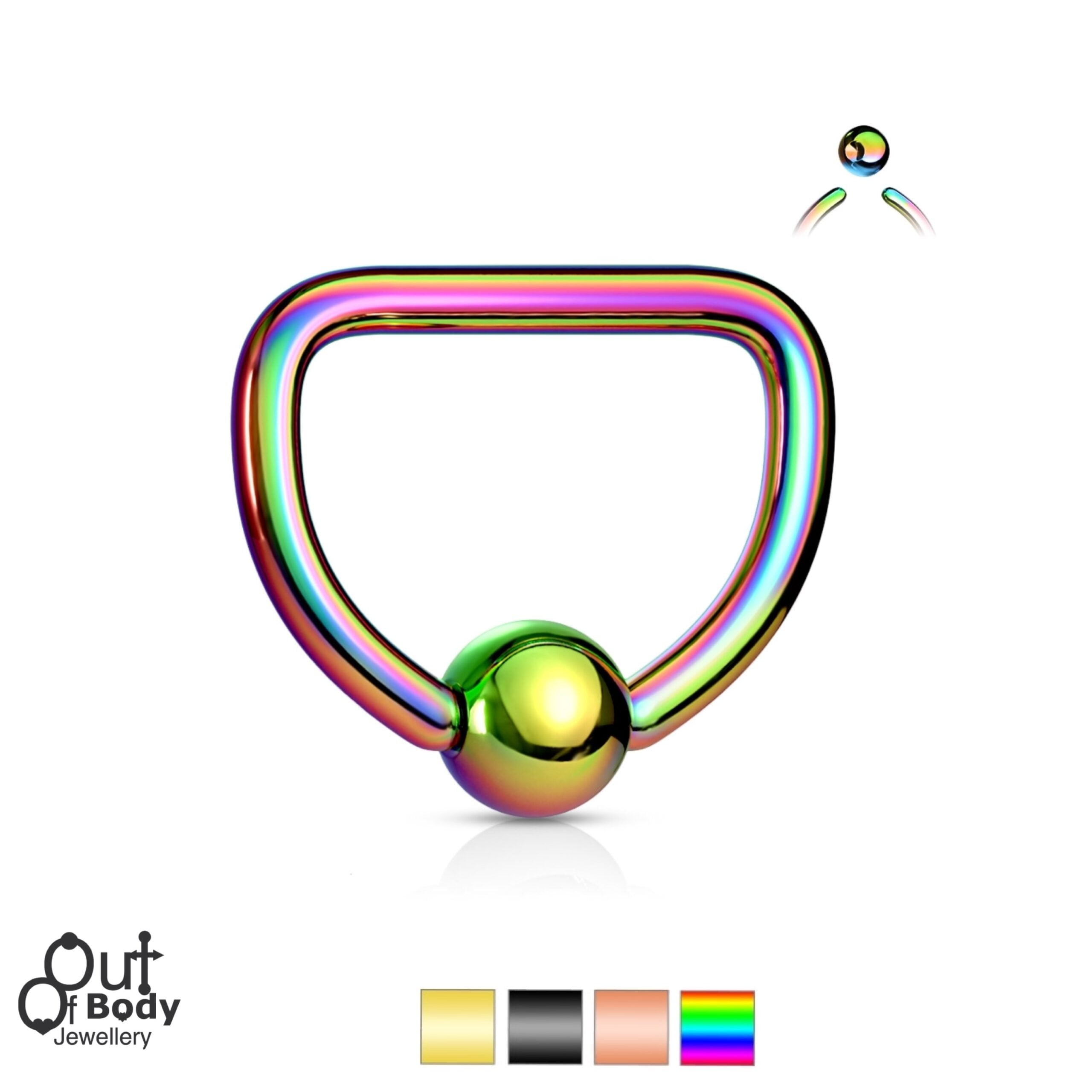 316L Surgical Steel D Shaped Captive Bead Ring PVD Plated