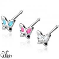 .925 Sterling Silver 20G Coloured Winged Butterfly Nose Stud