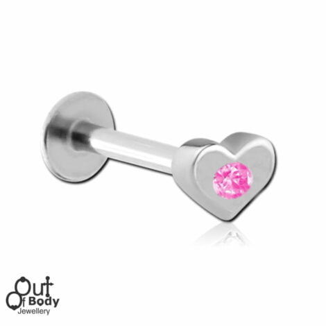 Heart Top Labret With Pink Gem In Mixed Sizes