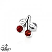 Cartilage/ Helix Red CZ Cherry Barbell 316L Steel