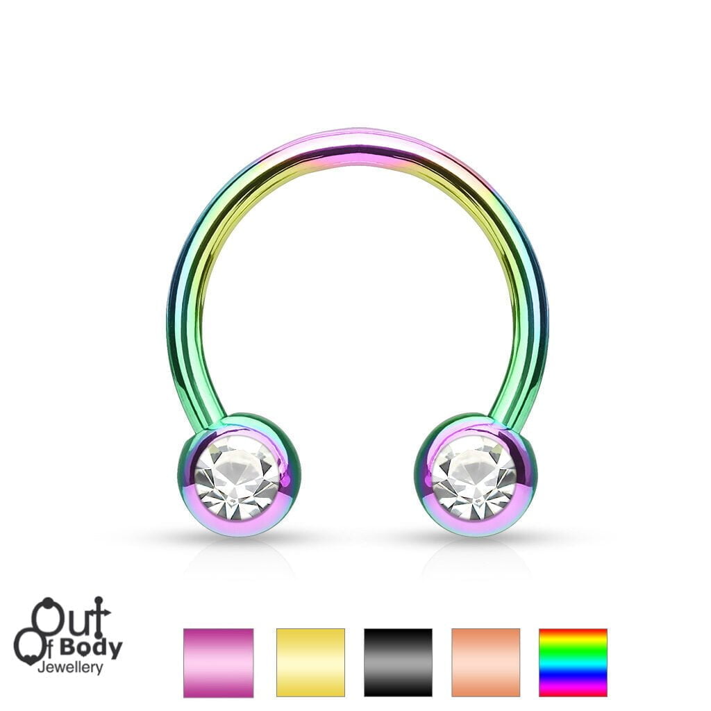 316L Steel Horseshoe With Front Facing Press Fit Gems IP Colours
