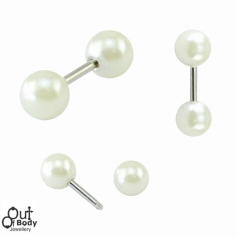 Cartilage/ Helix Tragus Barbell w/ Double Pearlish Balls