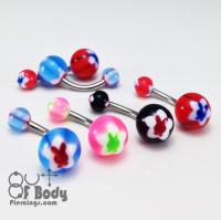 Colourful Acrylic Navel Ring With Bunny Logo Balls