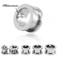316L Steel Threaded Tunnel W/ Single Rhinestone