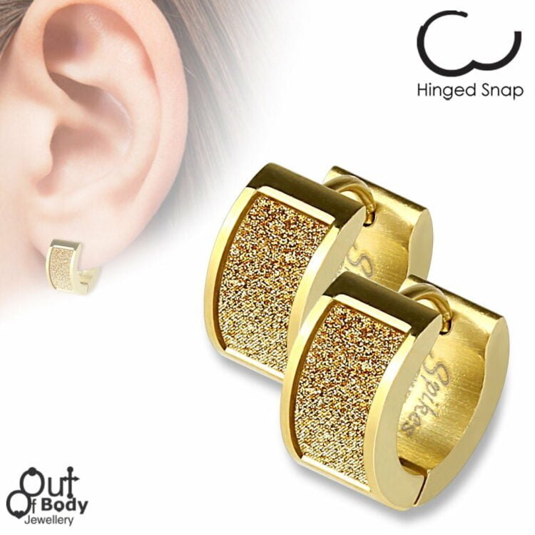 Square Gold Sand Sparkle Hoop Earrings In Gold IP