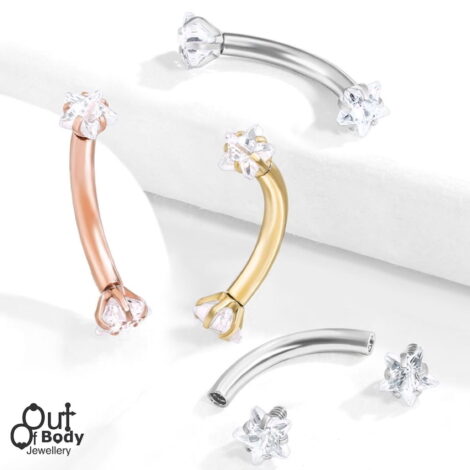 16G Curved Barbell Rook Eyebrow w/ Double Star Gem Ends