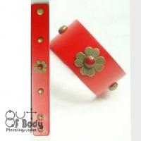 Red Wristband With Flower & Rivets