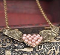 Pink Pearl Winged Heart Necklace
