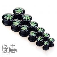 Acrylic Black Threaded Tunnel W/ Green Pot Leaf Logo