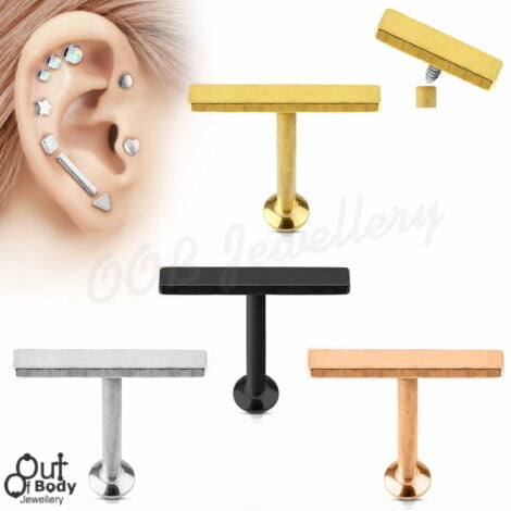 Ear Labret Stud with 12mm Bar Top Internally Threaded