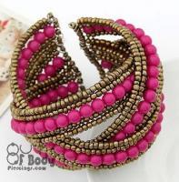 Handmade Pink Bead Wrap Bangle