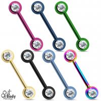 316L Steel Forward Facing Gem Titanium Anodised Nipple Barbell