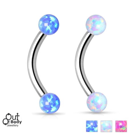 16G Curved Barbell w/ Threaded Opal Balls Rook Eyebrow Daith