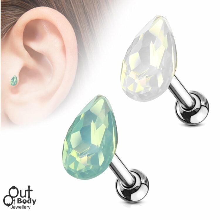Cartilage/ Tragus Barbell with Small Opallte Teardrop Earring