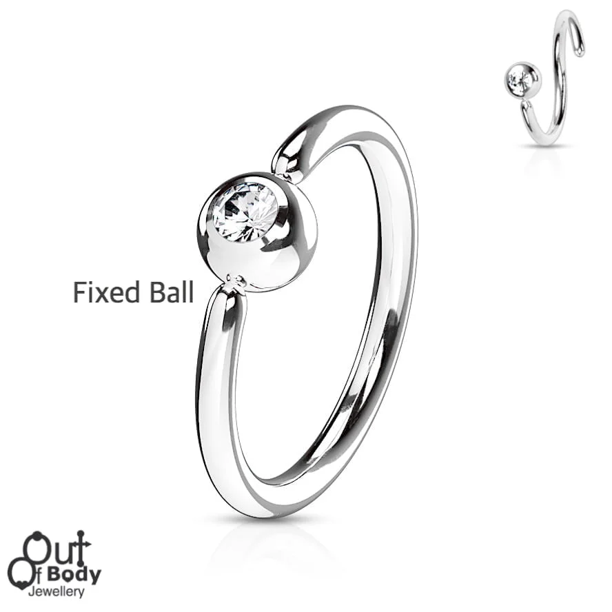 Cartilage Ear/ Septum Hoop Forward Facing Fixed One End Gem Ball